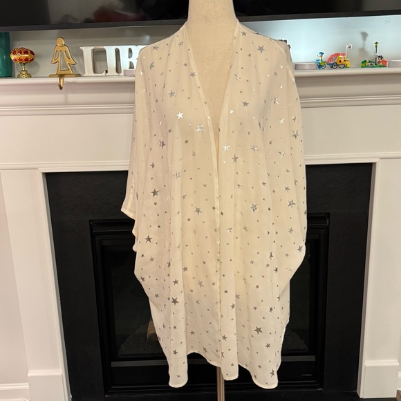 Adrienne Jackets & Blazers - Adrienne Silver Star Sheer Kimono Wrap – Size Medium